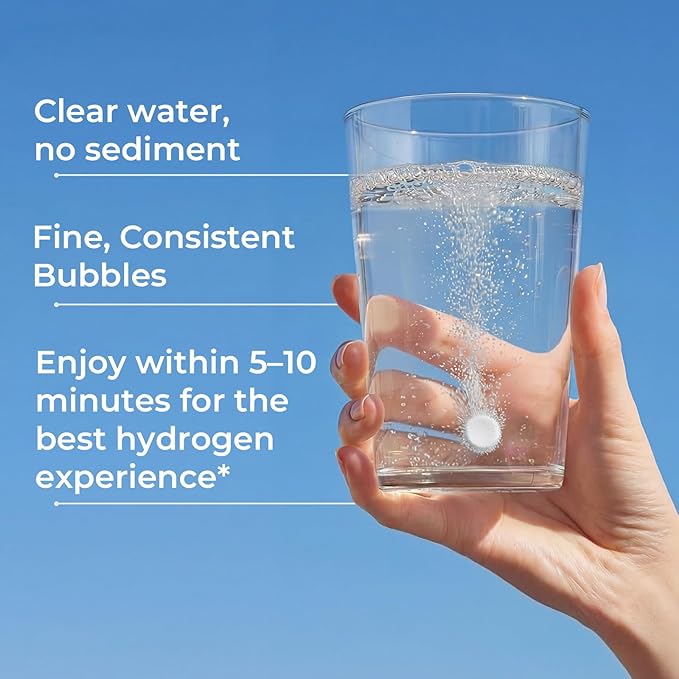 Hydrogen Water Tablets - 12 PPM H2 Molecular Hydrogen - 120 mg Magnesium-Based Reaction System - Supports Antioxidant & Cellular Health, Energy & Brain Function - Non-GMO, Unflavored - 180 Tablets