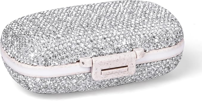 1Pack Travel Pill Organizer, 8 Compartments Portable Pill Case, Small Pill Box for Pocket Purse Portable Medicine Vitamin Container (Sparkling Silver)