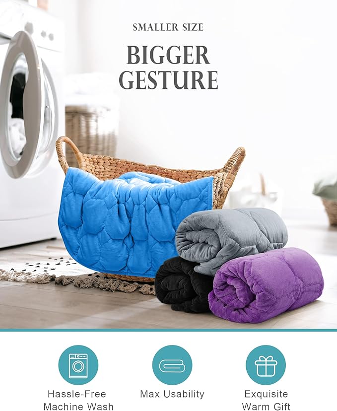 Cottonblue Weighted Blanket 7lbs for Adults, Weighted Lap Blanket Adults, 29'' x 24'' Small Weighted Blankets for Travel, Sleeping & Calming, Machine Washable Weighted Lap Pad, Black