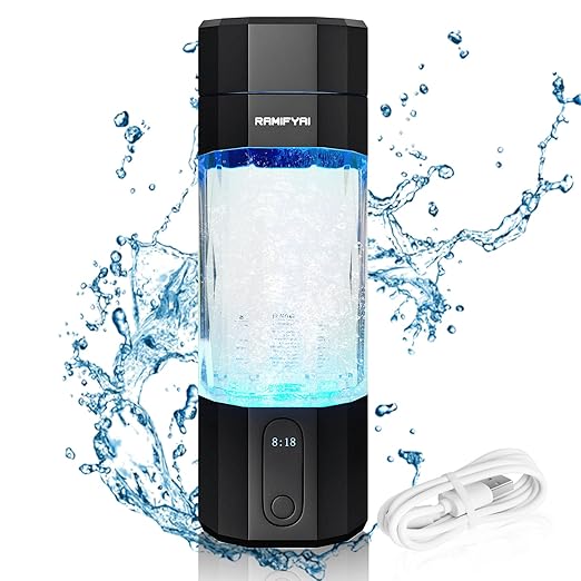 New Upgrade 10000PPB Hydrogen Water Bottle SPE/PEM Technology Seven Colorful Light Double Anti-Slip and Leak-Proof Hydrogen Water Generator with LCD Display (Black, H80)