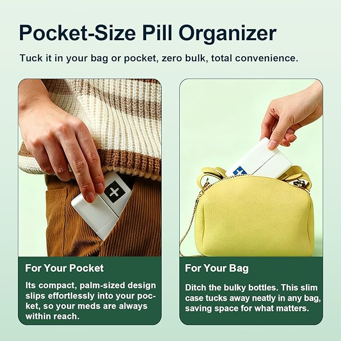 Magnetic Foldable Pill Case, Daily Pill Box Organizer Easy to Open, BPA Free, 7-Day Portable Weekly Vitamin Dispenser Reminder for Medicine, Fish Oil, Supplements, Capsule, DHA