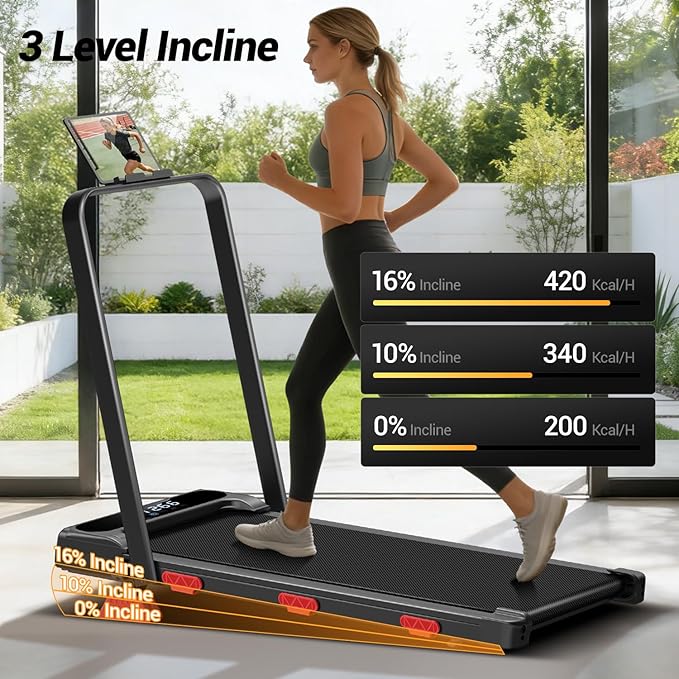 16% Incline 3-in-1 Foldable Walking Pad, 2.5HP Quiet Under Desk Treadmill, 0.6-6.2MPH, 300LB Capacity, Compact Portable Treadmill for Home and Office