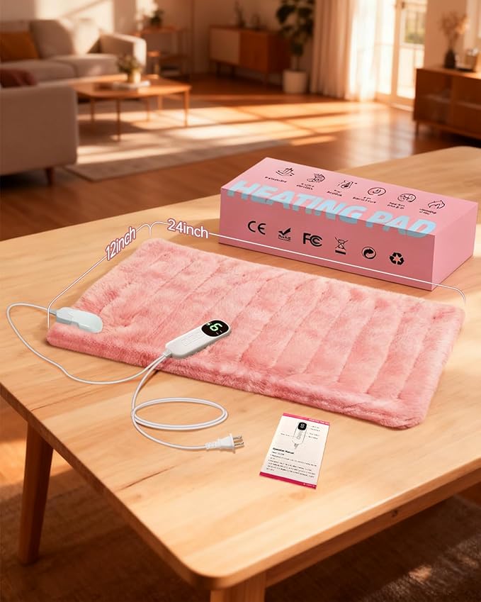 Heating Pad for Period Cramps, Electric Heating Pad for Lower Back,Abdomen Pain Relief,6 Heat Setting (Max 158°F), 2H Auto-Off,6ft Cord, Machine Washable, Christmas Gift for Women,12" x 24"