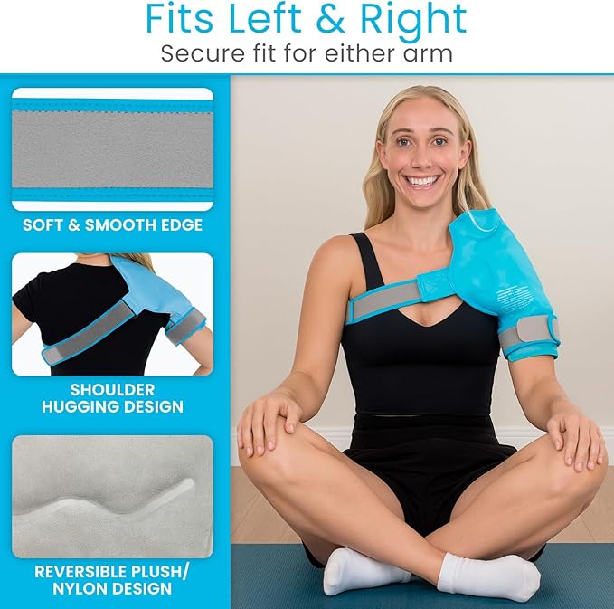 Arctic Flex Shoulder Ice Pack Wrap - Rotator Cuff Cold Therapy for Pain Relief - Reusable Gel for Injuries & Recovery After Surgery - Ice Packs Compression Brace (Blue)