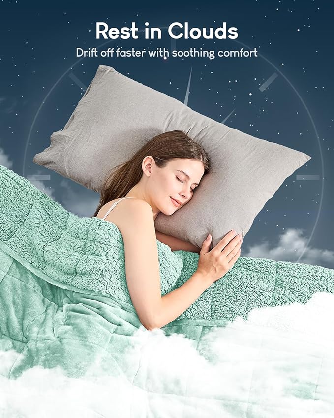 Cottonblue Weighted Blanket for Adults 20 lbs Queen Size 60x80 inches, Cozy Flannel Sherpa Weighted Throw Blankets Comfortable for Calming and Relax, Shaggy Fleece Bed Sofa Heavy Blankets, Dusty Green