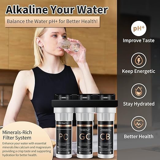 WINGSOL Water Filter for Sink with Faucet, 3-Stage Deep Filtration, Reduce Heavy Metals/Chlorine/PFAS/Odor/Sediment, NSF/ANSI 42&53 Improve Taste, Life Indication Mineral pH+ Under Sink Water Filter