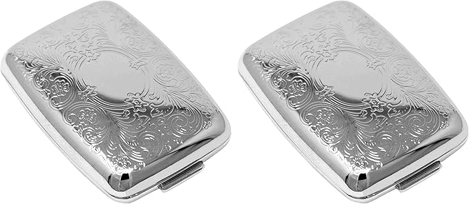 Set of 2 Etched Rectangular Pocket Purse Pill Box & Organizer with Dual Compartments (Victorian)