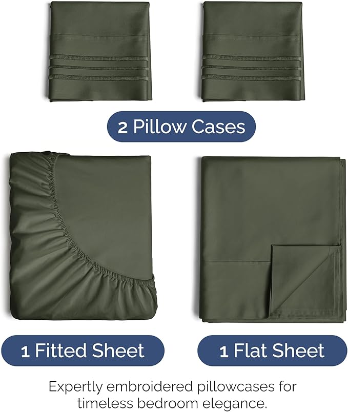 Full Size 4 Piece Sheet Set - Extra Soft, Breathable & Cooling - Hotel Luxury Durable Bed Sheets for Women & Men - Deep Pockets, Easy-Fit & Wrinkle-Free - Dark Olive Grey Oeko-Tex