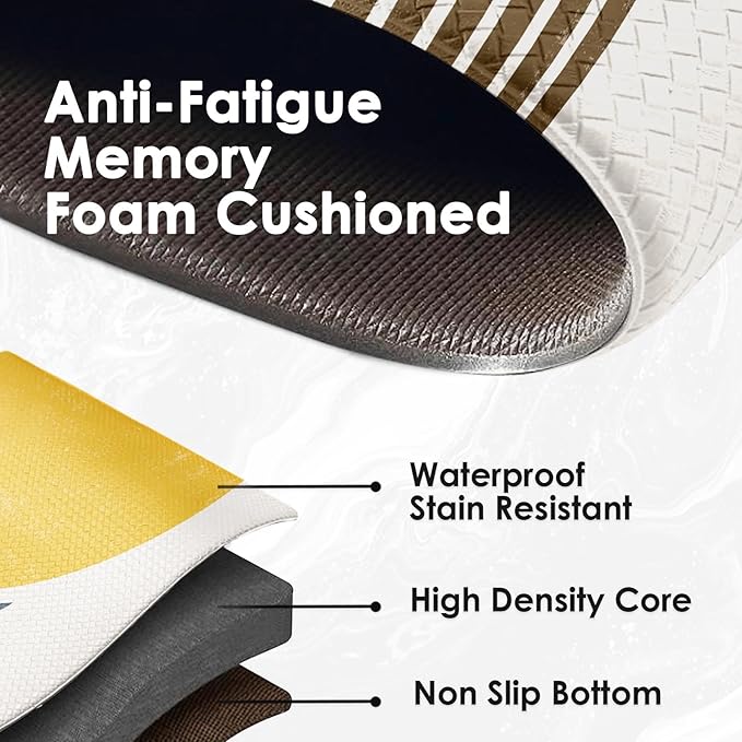 Anti-Fatigue Boho Kitchen Rug Set of 2 Cushioned Bohemian Kitchen Mats for Floor, Yellow Standing Mat Waterproof Non-Slip Kitchen Mats and Rugs PVC Ergonomic Comfort Foam Rug for Kitchen