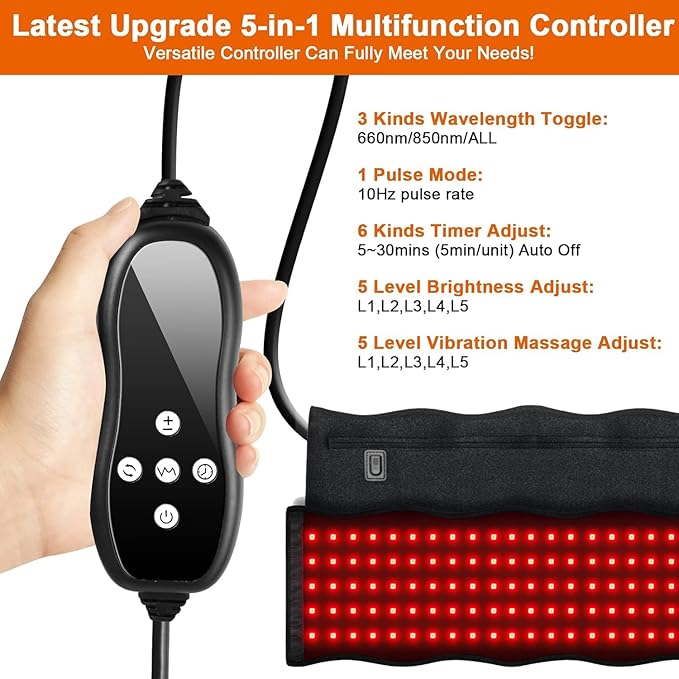 Red Light Therapy for Body, 660nm & 850nm Infrared Red Light Wrap, Upgraded 3 in 1 LED Beads with Timer Remote Control and Vibration Function,for Belt Shoulder Waist
