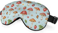 Mushrooms Silk Eye Mask Sleep Mask Summer Flowers Strawberry Butterfly Berries Eye Mask with Adjustable Strap Lightweight for Women Work Travel Night Sleep
