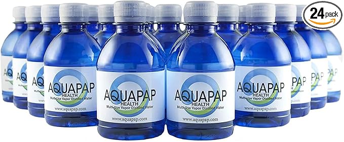 AQUAPAP 8 Ounce 24 Pack Vapor Distilled CPAP Water | 1-2 Nights per Bottle | for use with Resmed and Respironics Machines