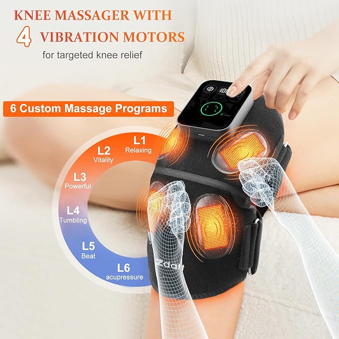 Red Light Therapy for Knee with 4 Vibration Massage Areas, 5000mah Rechargeable Knee Massager with Heat and Red Light Therapy, 660nm & 850nm Near-Infrared Knee Massager for Elbows & Shoulders