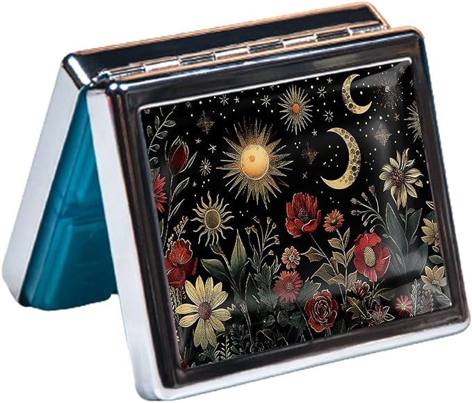 7 Day Travel Pill Organizer with Mirror Shiny Silver Chromed 8 Compartment Pill Box for Vitamins and Medications Compact and Stylish Medicine Case (The Beautiful Scenery at Night)