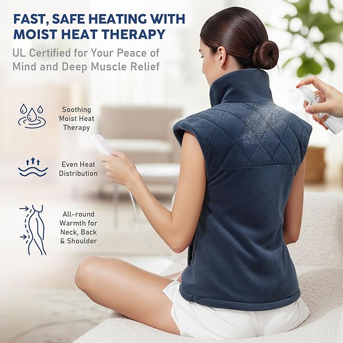 Electric Heating Pad for Neck Shoulders and Back Pain Relief, Christmas Gifts for Women Men Mom Dad Elderly, Large Weighted Neck Shoulders & Back Heat Pad, 6 Heat Settings Auto-Off, Gray
