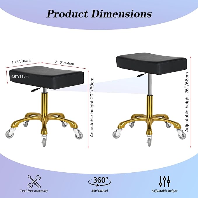 Antlu Rolling Stool with Wheels for Massage Medical Doctor, Heavy Duty Roller Stool for Salon Office Lab Tattoo Artist Spa (Black,450 Lbs Capacity)