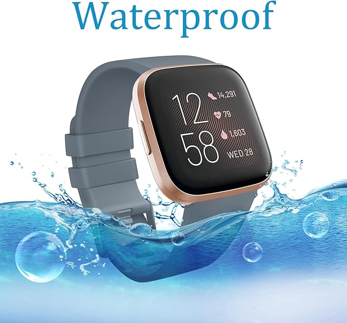 Mugust Sport Bands Compatible with Fitbit Versa 2 / Fitbit Versa/Versa Lite/Versa SE, Classic Soft Silicone Replacement Wristbands Straps for Fitbit Versa 2 Smart Watch Women Men (Large,Blue Gray)
