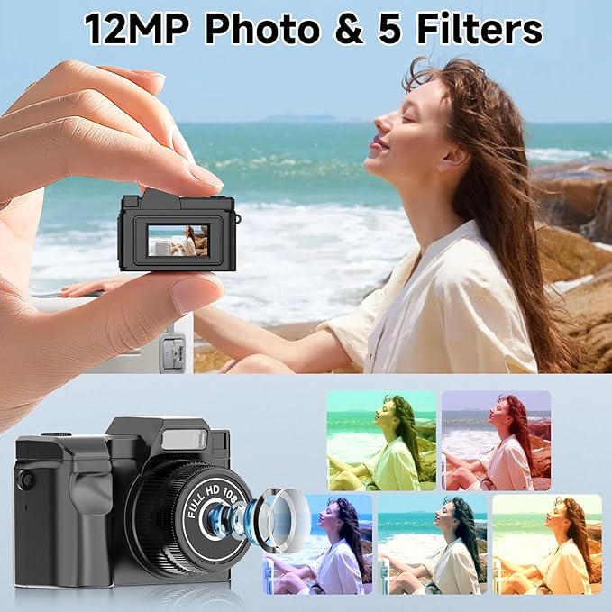 Mini Keychain Camera, Retro Snap Mini Digital Camera, 1080P Tiny Pocket Video Camera Vintage Portable Small Camcorder for Travel Vlogging, Video Recorder with 32GB Card, Black