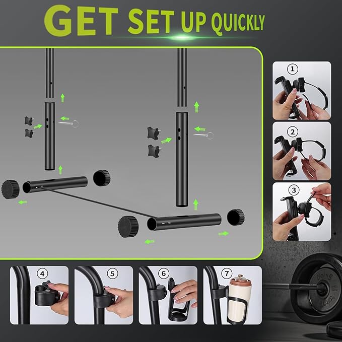 Walking Pad Handle Bar Only, Walking Pad Handle Bar with Phone Holder and Cup Holder, Adjustable Handrail Height from 50.39 to 66.9 Inch, Walking Pad 35.4 Inch Wide, Stable Design, Black
