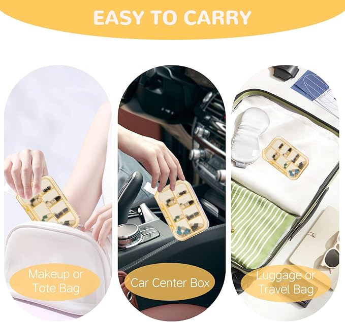 New Weekly Pill Organizer, Moisture-Proof Storage Case, Daily Travel Pill Storage Container, Travel Pill Box – Suitable for Vitamins, Dietary Supplements & Fish Oil (Yellow)