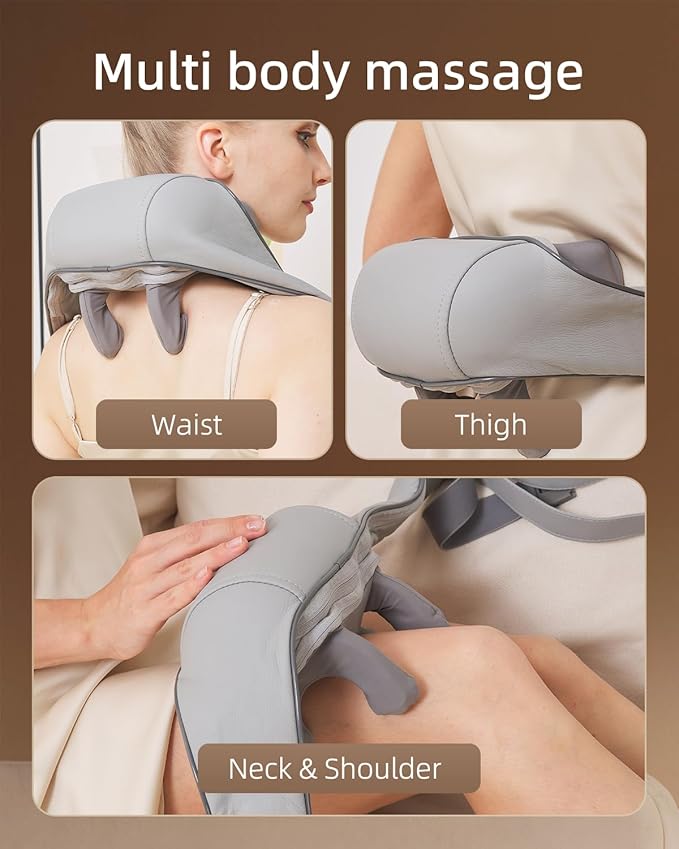 Cordless Neck Shoulder Massager with Heat,Deep Tissue Kneading Relieves Tension Improves Circulation,Gifts for Women,Men,Mom,Dad(Grey)