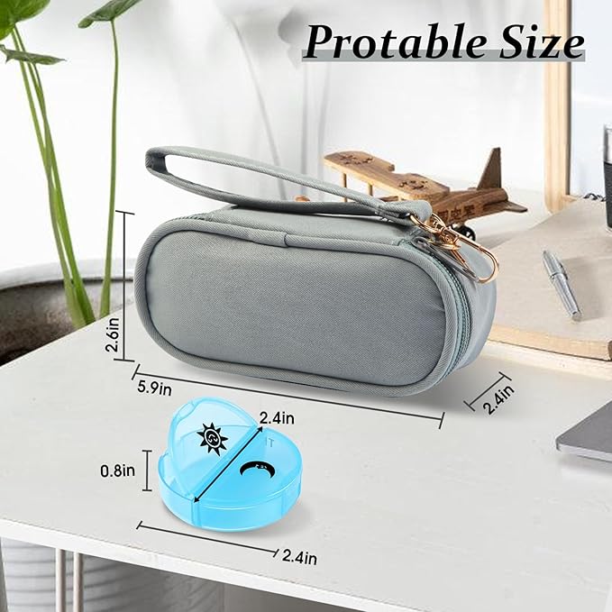 Weekly Pill Organizer 2 Times a Day, Travel Pill Box 7 Day with Large Opening, Pill Case with Handle, Pill Dispenser Medicine Organizer for Vitamins, Fish Oils, Medications, Supplements (Grey, Small)