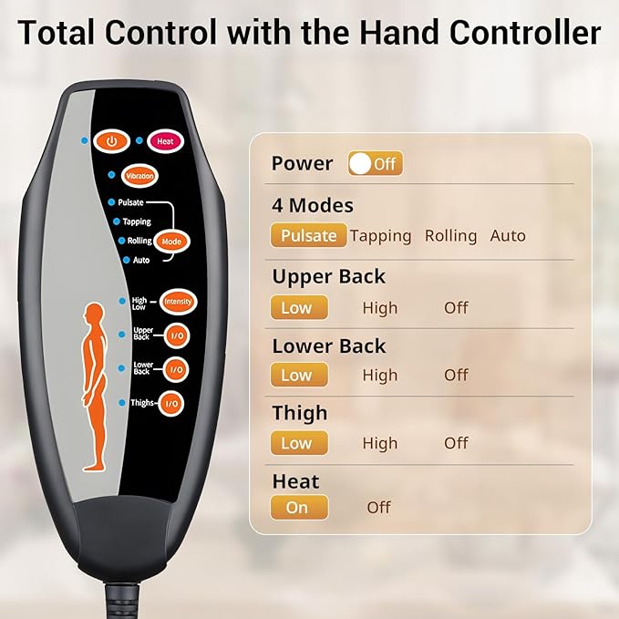 Massage Seat Cushion with Full Back Thighs Heat Back Massager for Chair with 3 Heating Pads 6 Vibrating Motors, Massage Chair Pad for Home Office, Heated Seat Cover Warmer for Pain Relief