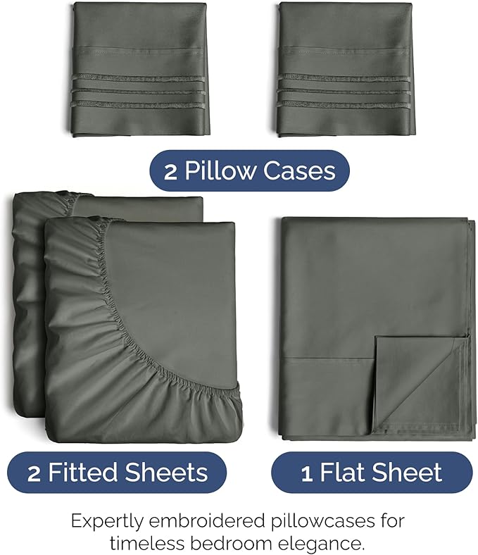 Split King Size 5 Piece Sheet Set - Extra Soft, Breathable And Cooling Sheets - Hotel Luxury Bed Sheets for Women And Men - Deep Pockets, Easy-Fit & Wrinkle-Free - Dark Slate Grey Oeko-Tex Bed Sheets