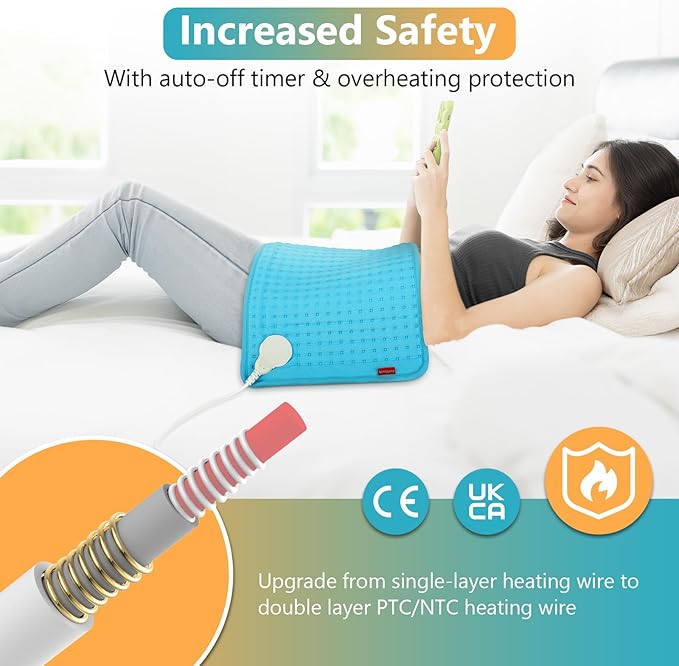 Comfytemp Wearable Heating Pad for Back & Period with 2 Elastic Straps, FSA Eligible 12"×24" Electric Large HSA Heated Pad for Neck Shoulder Leg Knee, Birthday Gifts for Women Men Mom Dad, Washable