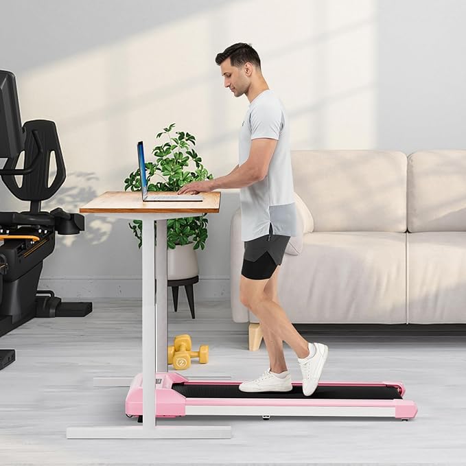 GYMAX Walking Pad, 2.25HP Under Desk Treadmill with LED Display, Remote Control & 7-Layer Belt, Compact Portable Jogging Running Machine for Home Office Small Space