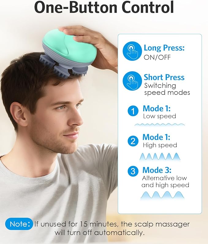 AMIR Electric Scalp Massager, Portable Head Massager with Kneading 96 Massage Nodes, Handheld Head Scratcher Massager for Stress Relax and Pain Relief, Ideal Valentine‘s Day Gift for Her/Him (Green)