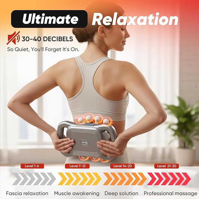 Deep Tissue Massage Gun for Athletes – 16 Heads, 9 Speeds & 3 Smart Modes, Ultra-Quiet Brushless Motor, Type-C Rechargeable (1800mAh), Ergonomic Handheld Percussive Massager for Back, Legs, Arms