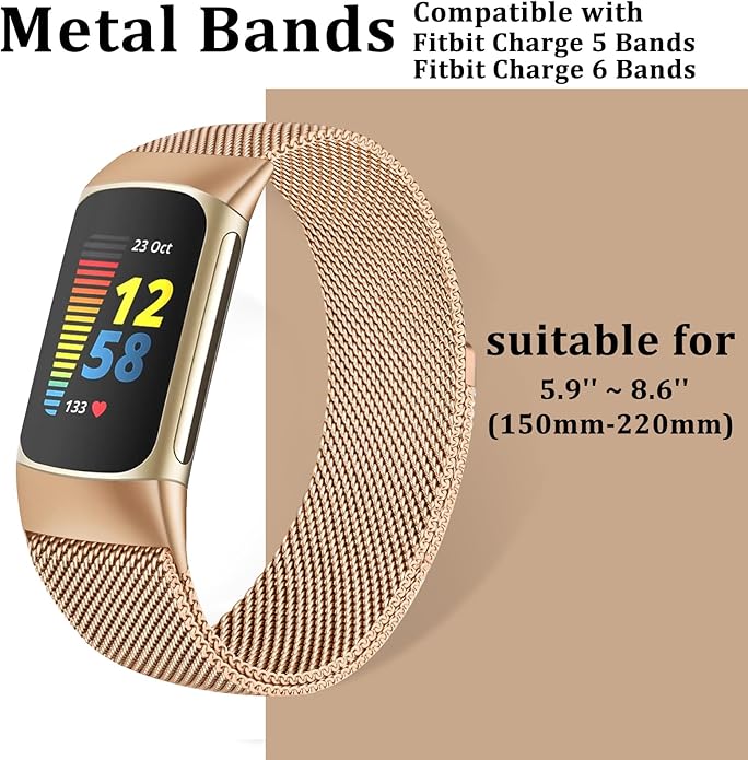 surundo Compatible with Fitbit Charge 6/Charge 5 Bands for Wmen Men, Metal Mesh Milanese Loop Adjustable Strap Replacement for Fitbit Charge 6/Charge 5 Advanced Fitness & Health Trackers