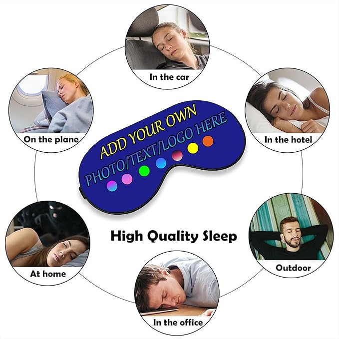 Personalized Eye Mask, Custom Eyeshade Blindfold Add Your Design Image Text Customized Eye Cover with Adjustable Strap for Sleeping Travel Work Naps Blocks Light, Dark Blue