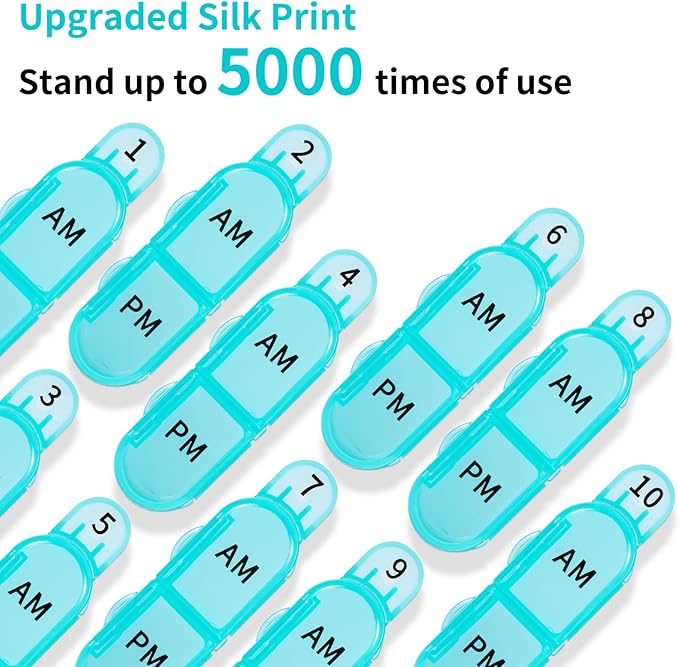 Daviky Monthly Pill Organizer 2 Times a Day, 30 Day Pill Box AM PM with Separate Container, One Month Medicine Case Twice a Day to Hold Vitamins, Supplements and Medication (Cyan)