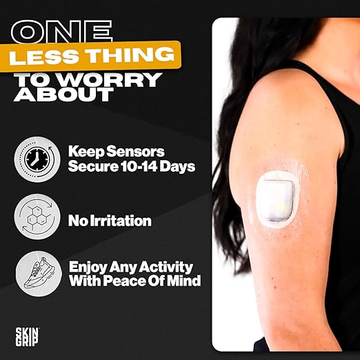 Skin Grip CGM Patches for Insulet Omnipod (20-Pack), Waterproof & Sweatproof for 10-14 Days, Pre-Cut Adhesive Tape, Continuous Glucose Monitor Protection (Clear)
