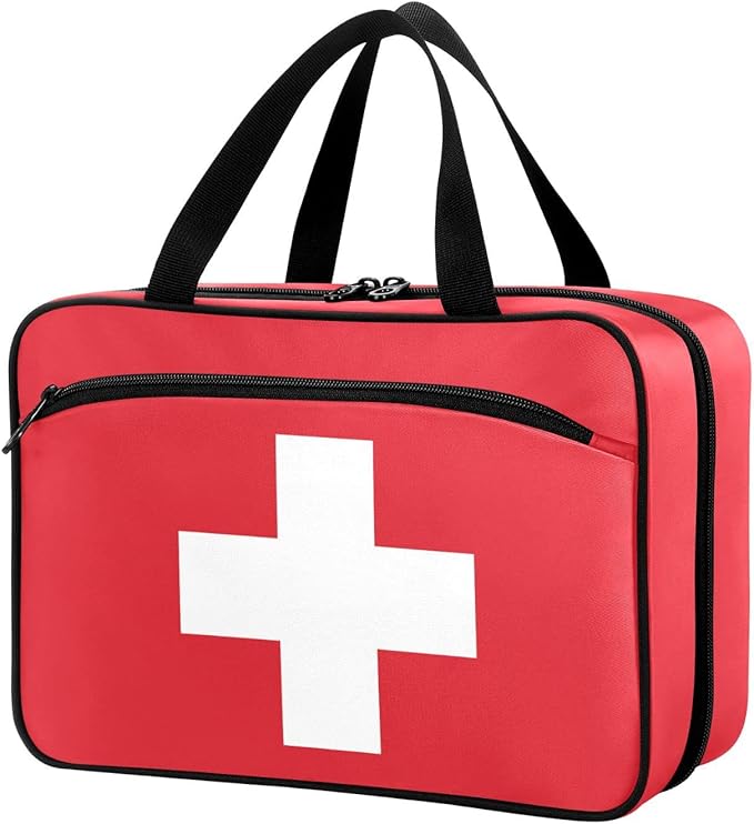 Naanle Pill Organizer Bag Travel Pill Bottle Medicine Organizer Home Storage Medication Bag for Vitamin Supplements, White Cross Empty Red First Aid Bag for Car Camping, 1.0 Count