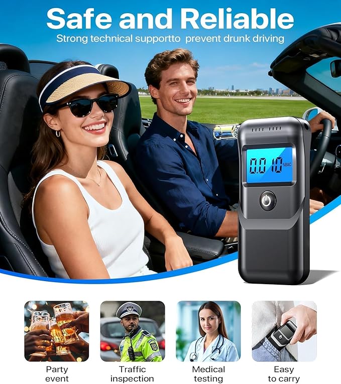 Breathalyzer, Alcohol Breathalyzer Tester with LCD Digital Display, Portable Breathalyzer for Home and Party Use (Includes 10 Mouthpieces)