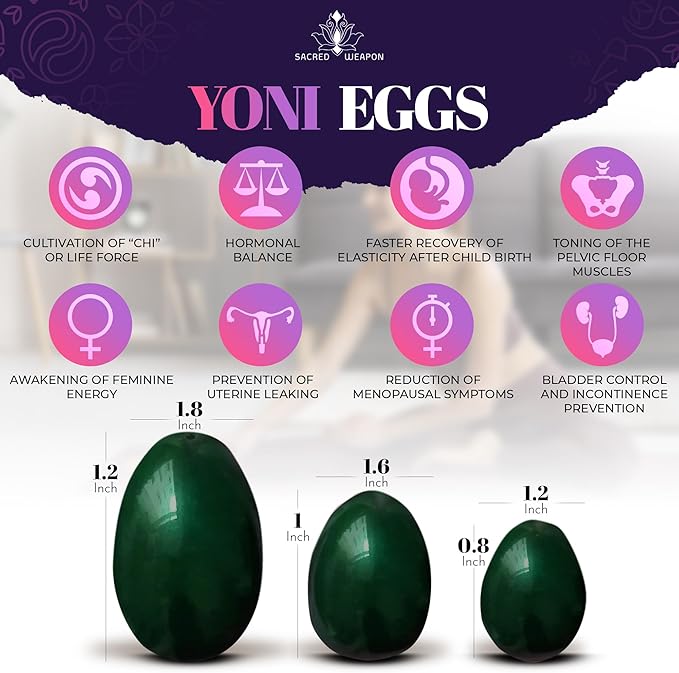 GIA Certified Yoni Stones Nephrite Jade Set of 3 | Pelvic Floor Exercise Devices Drilled with String | Kegel Weights for Woman | Includes eCourse & Gift Box