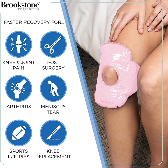 Brookstone Knee Ice Pack Wrap with Silica Beads - Hot and Cold Therapy - Fast Acting Pack for Pain Relief - Reusable Knee Ice Pack for Swelling, Injuries, and Post-Surgery Recovery