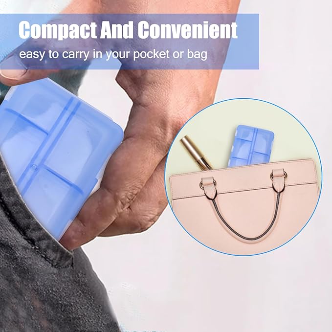 Travel Pill Organizer, 10 Compartments Pill Cases Waterproof Plastic Pill Box Small Medicine Organizer with Buckle Lock Weekly Portable Medicine Container for Purse(Blue)