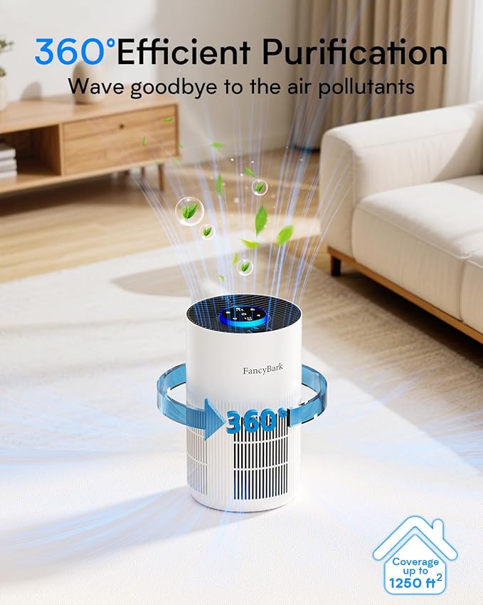 Air Purifiers for Home Bedroom Up to 1250 Ft², H14 True HEPA Room Air Purifiers for Bedroom With Sleep Mode Light Mode & Aroma Function Air Cleaner Smoke Odor Dust Pollen Pet Dander (White)