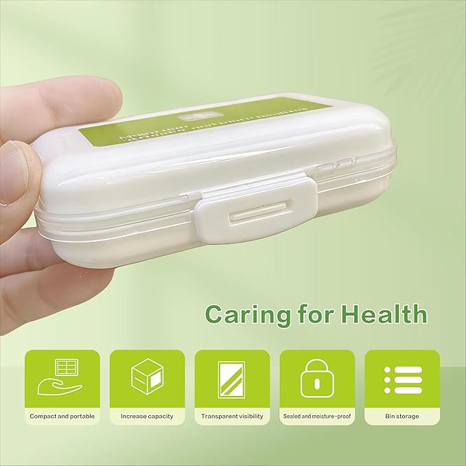 8-Compartment Portable Pill Organizer, 7 Small + 1 Large Grid Sealable Medicine Case, 11x8x3cm PP Pill Box for Travel & Daily Use