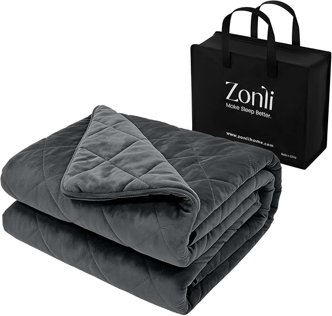 ZonLi Royal Posh Velvet Weighted Blanket for Adults, Dual Sided Cozy Fluffy Heavy Blanket(48"x72",15lbs,Grey), Bed Sofa Heavy Blankets, Soft Material with Premium Glass Beads, Easy Care