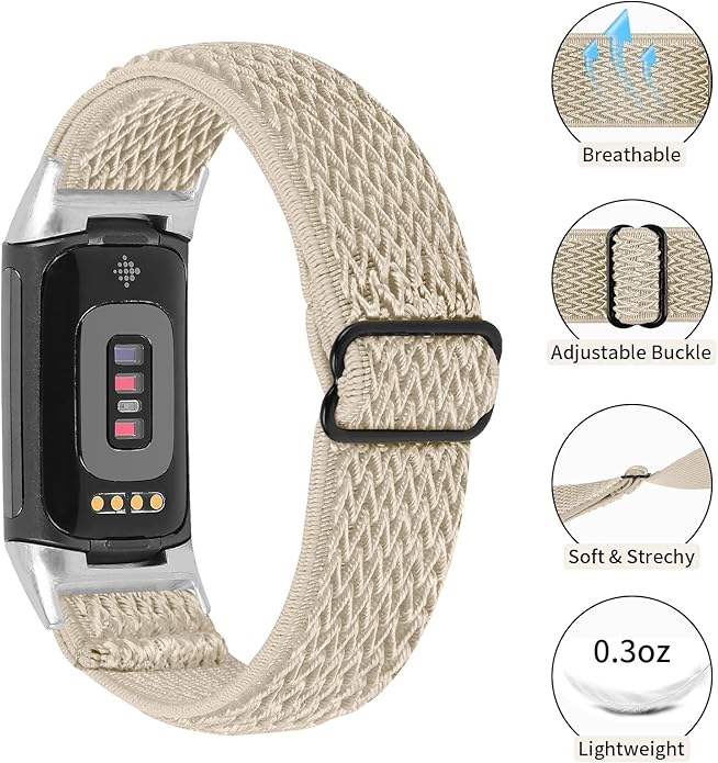 Lijinlan Nylon Band Compatible with Fitbit Charge 5 Advanced Fitness & Health Tracker, Elastic Woven Strap Stretchable Wristband Watch Bands Replacement for Charge 5 for Women Men