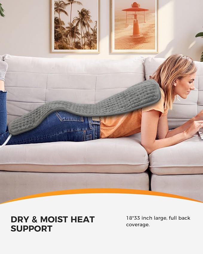 18" x 33" Large Heating Pad for Back, FSA Eligible Heat Pad, CooCoCo HSA Eligible XXXL Heated Pad for Period Cramps, 6 Heat Settings, Auto Off, Moist Heat