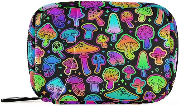 Pill Box Mushroom Colorful 7 Day Pill Case Travel Pill Organizer Bag with Zipper Portable Weekly Vitamin Medicine Supplement Holder Pouch Bag