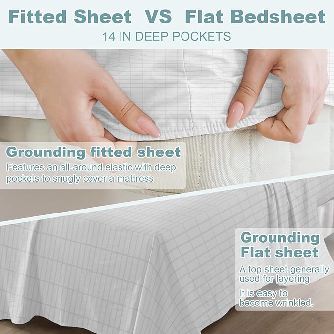 Grounding Sheets Full Size, Grounding Bed Sheets with Grounding Wire,10% Pure Silver, 54 * 75 * 14 in, Grounding Fitted Sheets for Improved Sleep & Wellness (Full)