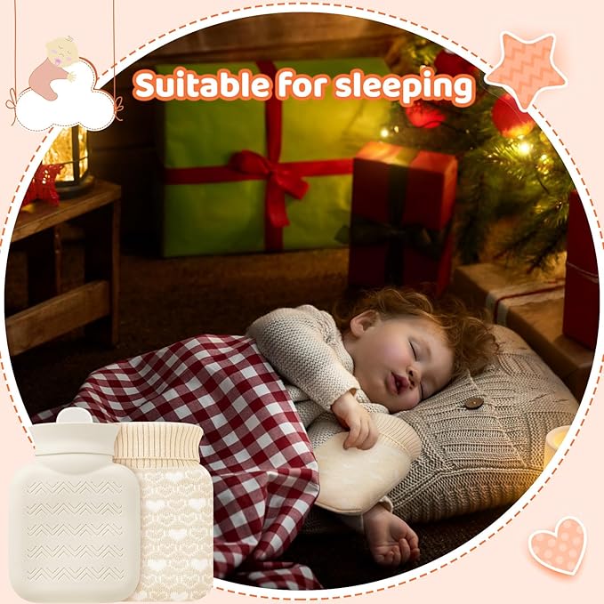 Amylove 3 Pcs Mini Hot Water Bottle for Hot & Cold Compress with Cover 320ml Silicone Microwave Heating Bottles Small Water Bag for Travel Holiday Gift(White, Blue, Orange,Heart Print)