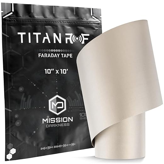 Mission Darkness TitanRF Faraday Tape // 10in W x 10ft L (25.4cm x 3.05m) High-Shielding Conductive Adhesive Tape Roll Used to Connect TitanRF Fabric Sheets or Seal RF Enclosures